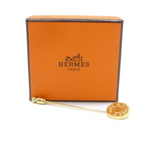 HERMES Pin Brooch BIJOUTERIE FANTAISIE Gold Brass